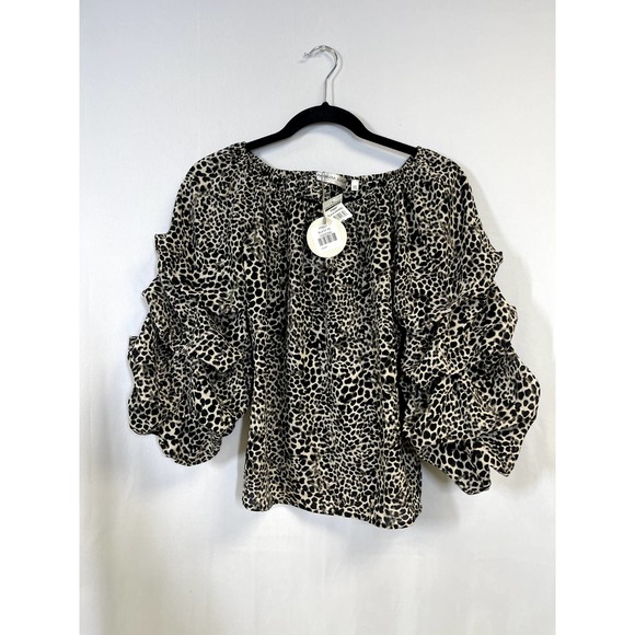 PATRICIA LUCA NEW Ruffle Sleeve Leopard Top Black Animal Print Size XS - Picture 3 of 9